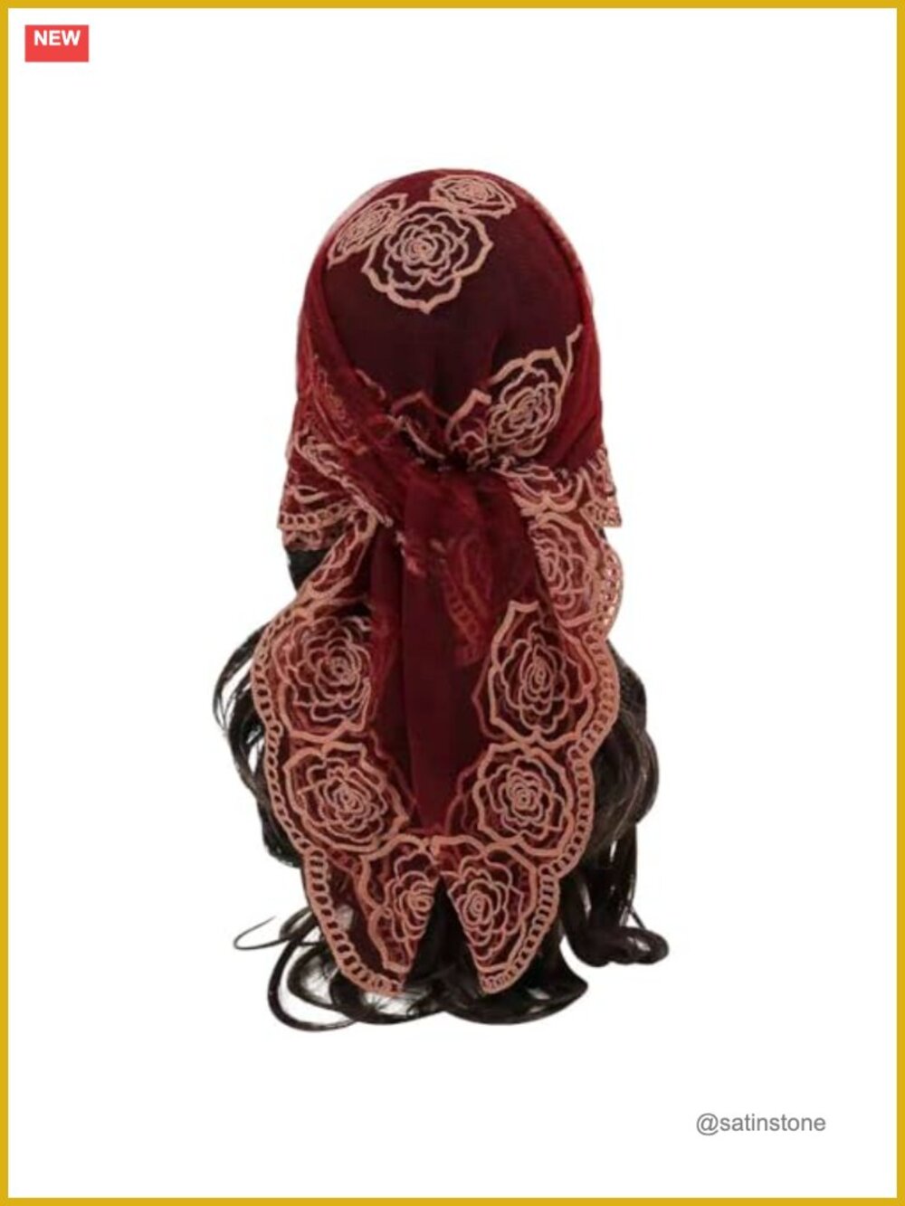 Large Sheer Lace Floral Embroidery Head Scarf Hair Bandana Wrap